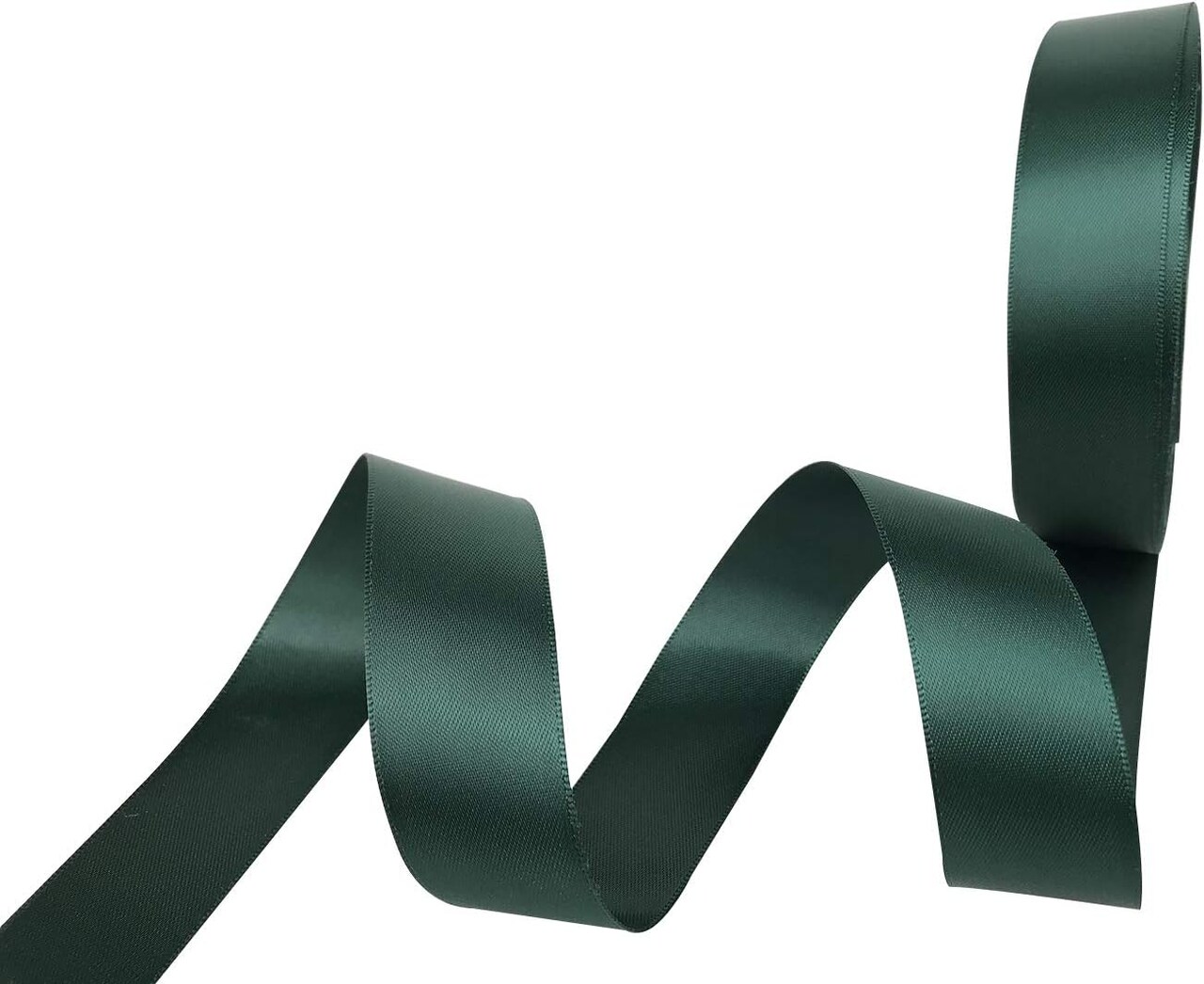 1 Inch Wide Double Face Satin Ribbon No Fading Woven Ribbon - 25 Yard (593-Dark Green)